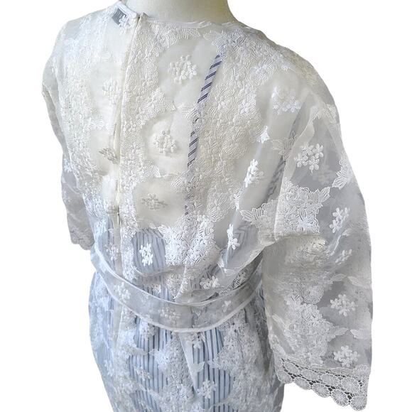 Sandro Paris Womens Dress Large Isabelle Floral Lace Mini Blue White Stripe EUC - Picture 7 of 15